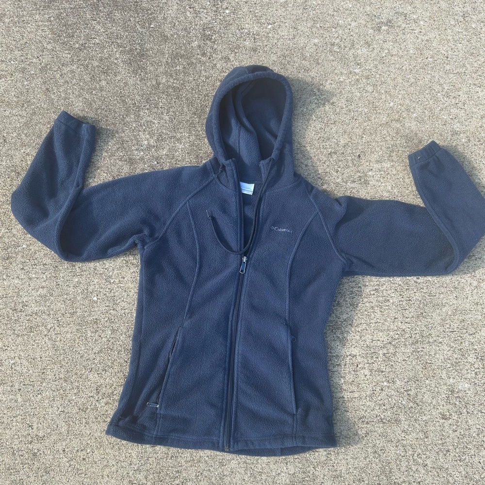 Columbia Blue Raincoat with Hood and Full-Length Zipper